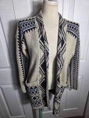 Lucky Brand Cardigan XS Southwestern Aztec Knit Open Front Sweater